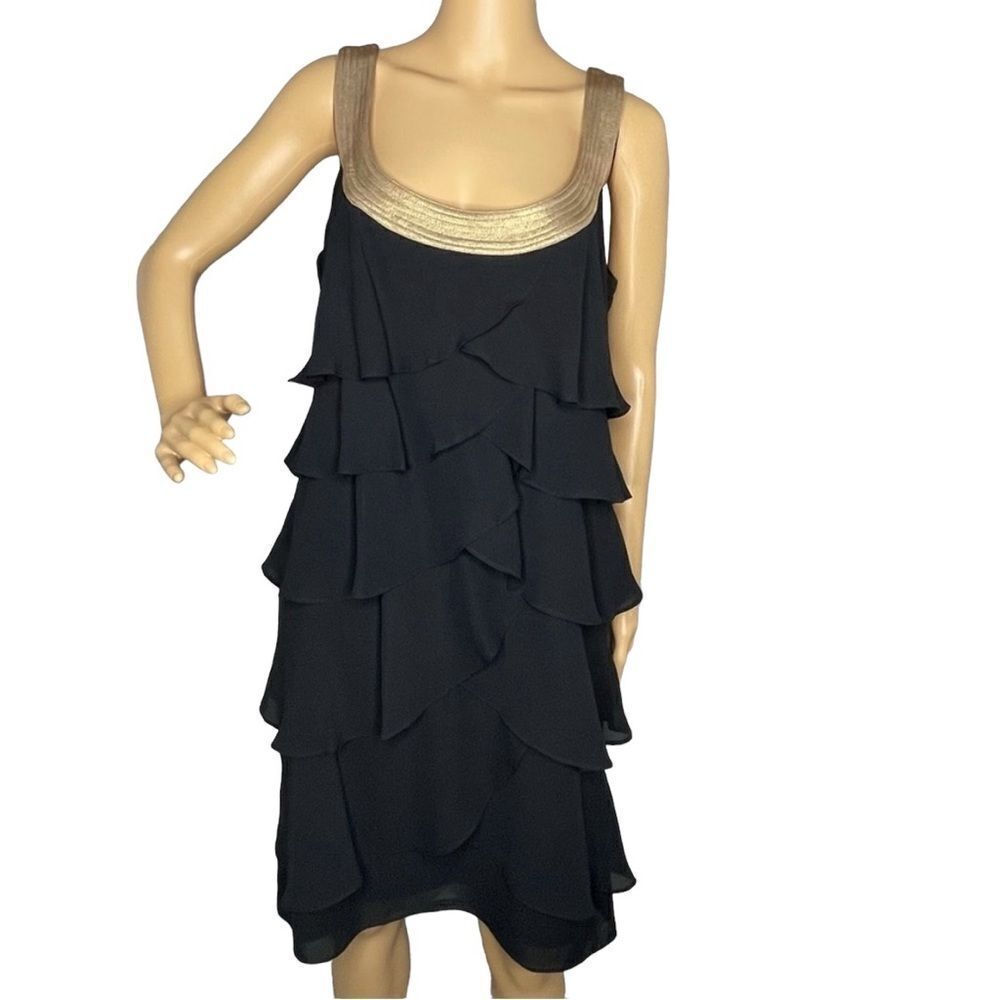 Signature by Robbie Bee Black Flounce Layered Ruffle Dress Size 10